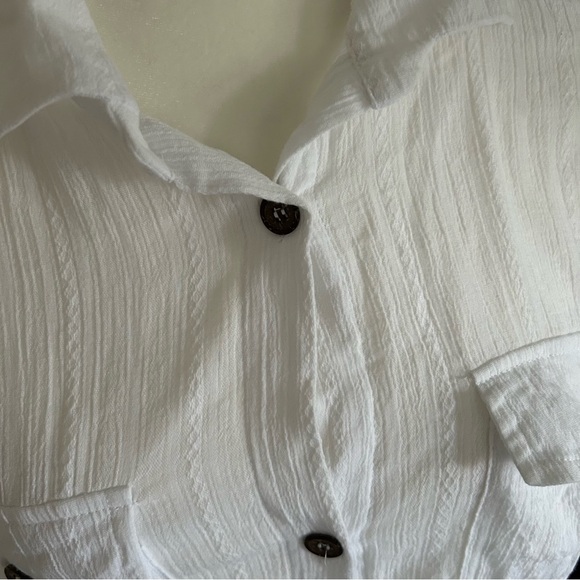 Ellen Weaver Bathing Suit Coverup in Sheer White Black Buttons Summer Vacation - Picture 5 of 6